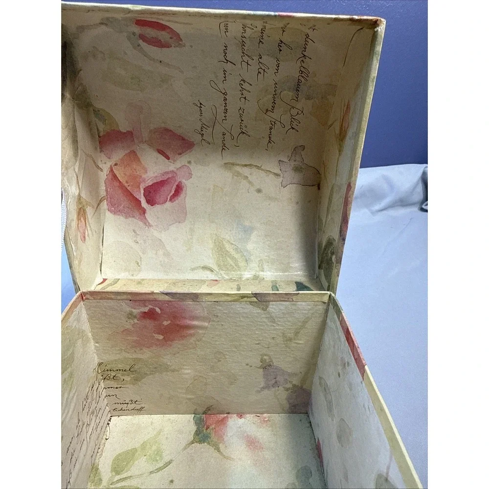 Vintage 1994 Harbert Industries Decoupage Planter Box Cachepot, Floral Script